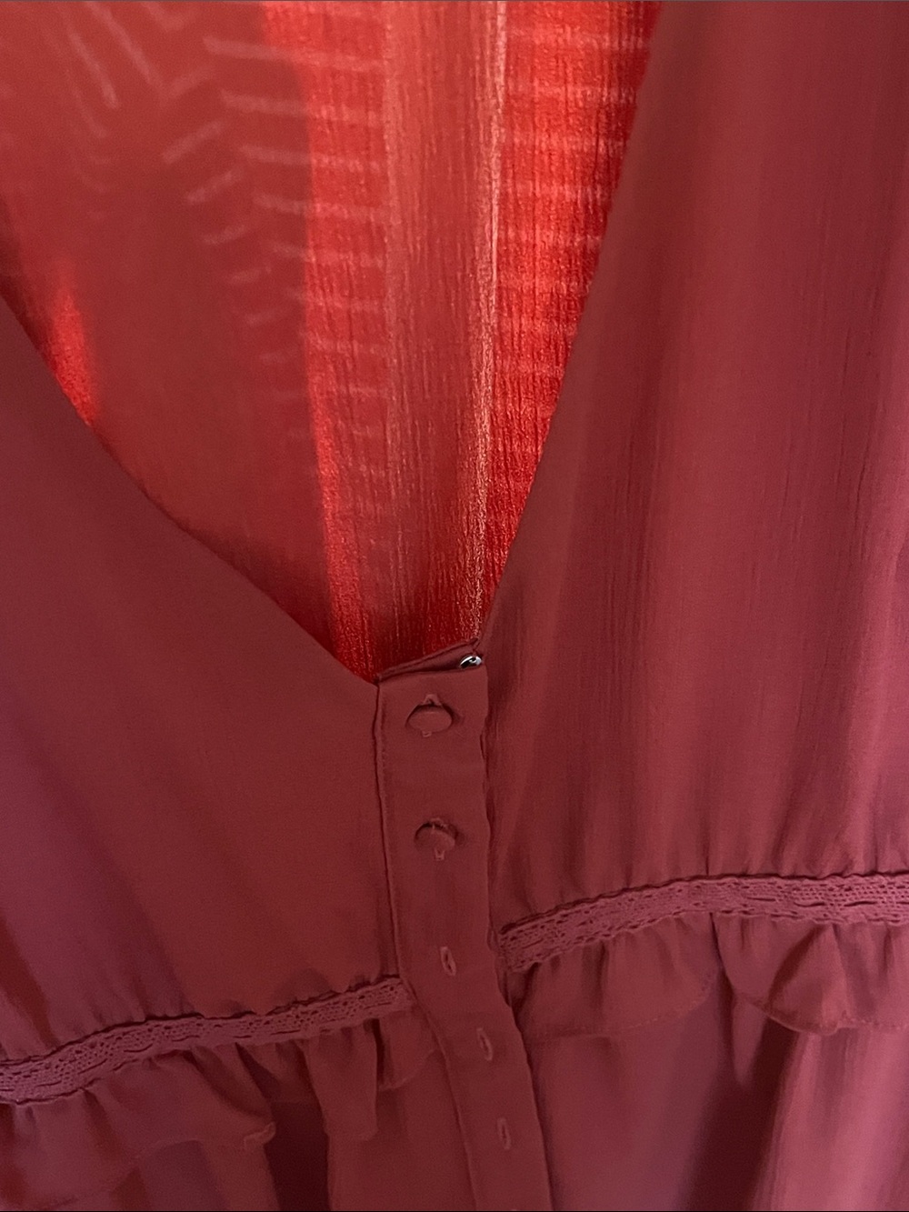 miami Deep Red V-Neck Ruffle Button Front Tunic - Picture 4 of 6